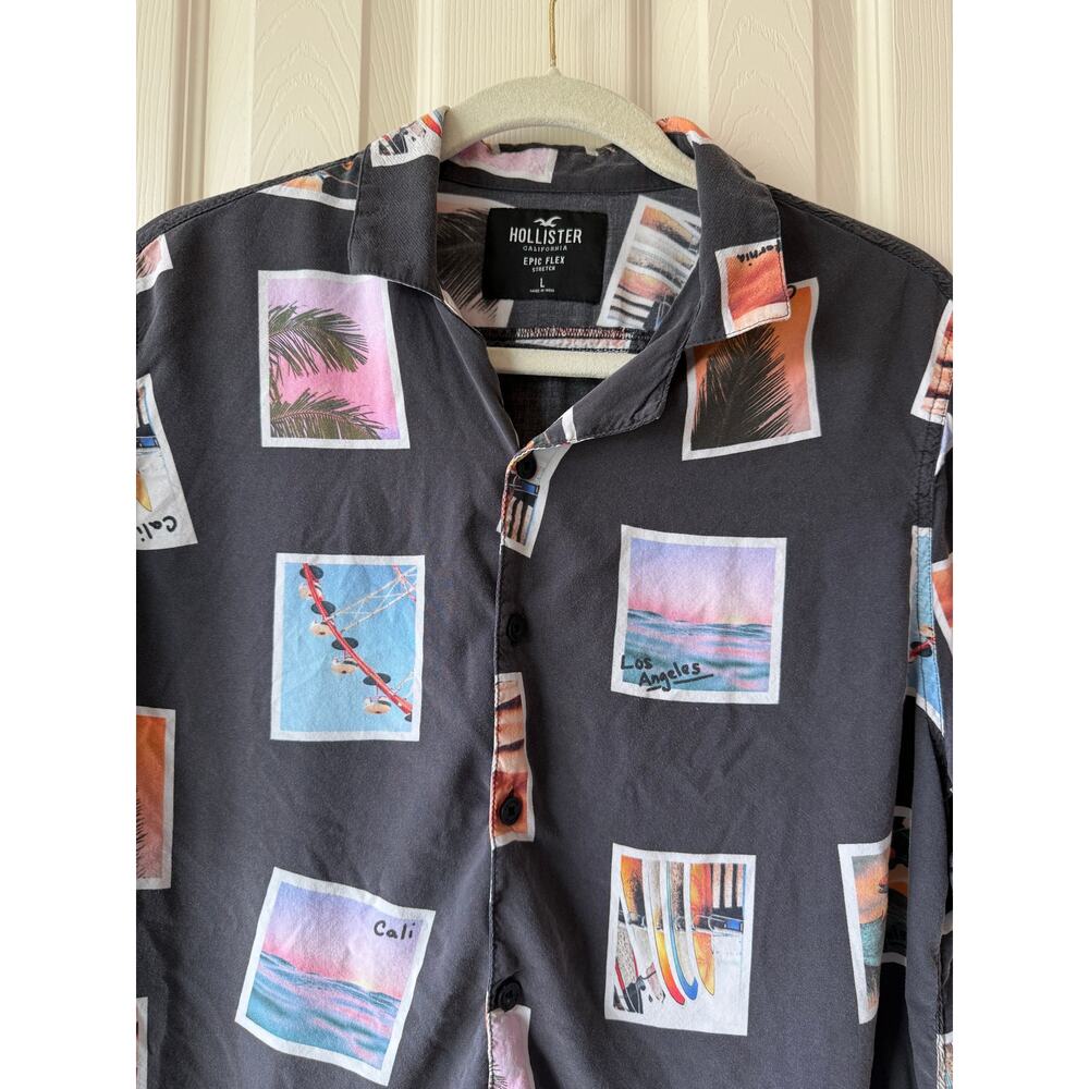 Hollister California Men's Large Epic Flex Button-Up Short Sleeve Cali Photos - Picture 4 of 11